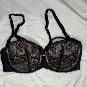 Adore Me Push Up Black Lace Over Nude Lined Underwire Bra